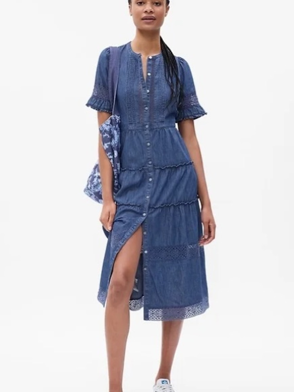 LoveShackFancy x Gap Denim Tiered Midi Dress 100% Cotton Size S